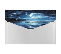 Moon Over Ocean File Folder with Snap&6 Pockets Reusable File Organizer Portable Document Paper Bill Receipt Organizer Plastic Envelopes for Office College Letter Size