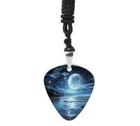 Moon Over Ocean Guitar Pick Necklace Exquisite Cool Pendant Necklaces Titanium Steel Personalized Necklaces Fashion Guitar Pick Holder Necklace Unisex Unique Gifts