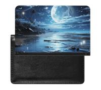 Moon Over Ocean Passport Holder Wallet Card Case Fashion Travel Passport Cover Documents Organizer ID Protector Holder Unisex-adult