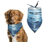 Moon Over Ocean Pet Scarf Adjustable Pet Accessories Triangular Scarf Washable Floral Print Puppy Bib Bandana Stylish Comfortable Cat Scarves for Holiday Scarfs