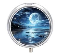Moon Over Ocean Pill Box Small Round Pill Case Portable Travel Pill Container Multi-Functional Moisture Proof Metal Medicine Pill Organizer Box for Vitamins Fish Oil