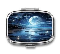 Moon Over Ocean Pill Organizer with 2 Compartments Metal Square Pill Case Small Pill Box Portable Medicine Box Slim Travel Pill Container Medicine Organizer for Daily Use
