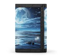 Moon Over Ocean Wallet,Credit Card Holder,Three-fold Wallet for Passport Covers, Purse Passport Bag for Men Women