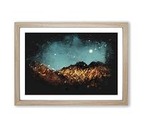 Moon Over South Tyrol in Italy Paint Splash Framed Print | A2 Oak Framed Wall Art | Ready to Hang | Modern Space Picture | Living Room Bedroom Lounge Office