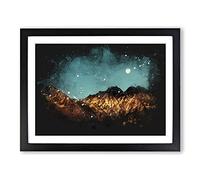 Moon Over South Tyrol In Italy Paint Splash Modern Art Framed Print | A2 Black Framed Wall Art | Ready to Hang | Modern Space Picture | Living Room Bedroom Lounge Office