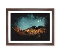 Moon Over South Tyrol In Italy Paint Splash Modern Art Framed Print | A4 Walnut Framed Wall Art | Ready to Hang | Modern Space Picture | Living Room Bedroom Lounge Office