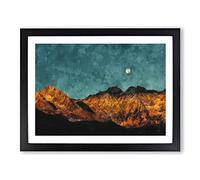 Moon Over South Tyrol In Italy Painting Modern Art Framed Print | A2 Black Framed Wall Art | Ready to Hang | Modern Space Picture | Living Room Bedroom Lounge Office