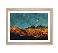 Moon Over South Tyrol In Italy Painting Modern Art Framed Print | A2 Oak Framed Wall Art | Ready to Hang | Modern Space Picture | Living Room Bedroom Lounge Office