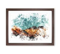 Moon Over South Tyrol In Italy Watercolour Modern Framed Print | A3 Walnut Framed Wall Art | Ready to Hang | Modern Space Picture | Living Room Bedroom Lounge Office