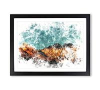 Moon Over South Tyrol In Italy Watercolour Modern Framed Print | A4 Black Framed Wall Art | Ready to Hang | Modern Space Picture | Living Room Bedroom Lounge Office
