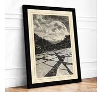 Moon Over Still Water Scandinavian Framed Wall Art Print A3 (42×29.7cm) Black, Wall Decor for Living Room, Bedroom, Office & Home, Ready to Hang, Art Gift