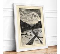 Moon Over Still Water Scandinavian Framed Wall Art Print A4 (29.7×21cm) White, Wall Decor for Living Room, Bedroom, Office & Home, Ready to Hang, Art Gift