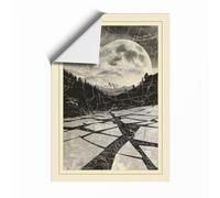 Moon Over Still Water Scandinavian Unframed Wall Art Print A4 (29.7×21cm), Wall Decor for Living Room, Bedroom, Office & Home, Art Gift