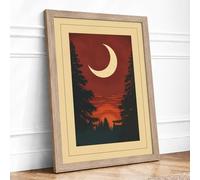 Moon Over Still Waters Vintage Framed Wall Art Print A1 (84.1×59.4cm) Oak, Wall Decor for Living Room, Bedroom, Office & Home, Ready to Hang, Art Gift