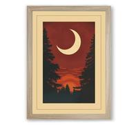 Moon Over Still Waters Vintage Framed Wall Art Print A2 (59.4×42cm) Oak, Wall Decor for Living Room, Bedroom, Office & Home, Ready to Hang, Art Gift