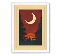 Moon Over Still Waters Vintage Framed Wall Art Print A2 (59.4×42cm) White, Wall Decor for Living Room, Bedroom, Office & Home, Ready to Hang, Art Gift