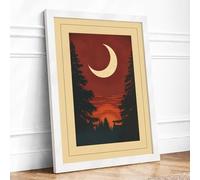 Moon Over Still Waters Vintage Framed Wall Art Print A2 White