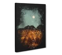 Moon Over The Mountains In Italy Paint Splash Canvas Print | Gallery Wrapped 30mm Frame Wall Art | 30x20 inches | Ready to Hang | Modern Space Picture | Living Room Bedroom Lounge Office