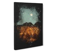 Moon Over the Mountains in Italy Paint Splash Canvas Print | Gallery Wrapped 30mm Frame Wall Art | 30x20 inches | Ready to Hang | Modern Space Picture | Living Room Bedroom Lounge Office