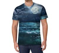 Moon Over The Ocean Natural Scenery Men's T-Shirts Classic Short Sleeve Crew Neck Tee Summer Casual Tops Graphic 6XL