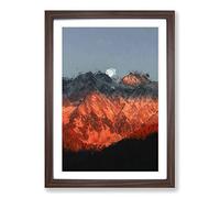 Moon Over The Red Mountains in Italy in Abstract Framed Print | A2 Walnut Framed Wall Art | Ready to Hang | Abstract Space Picture | Living Room Bedroom Lounge Office