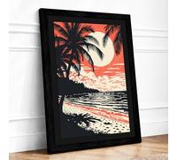 Moon Over Turbulent Waters Coastal Framed Wall Art Print A1 (84.1×59.4cm) Black, Wall Decor for Living Room, Bedroom, Office & Home, Ready to Hang, Art Gift