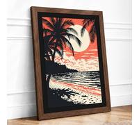 Moon Over Turbulent Waters Coastal Framed Wall Art Print A1 (84.1×59.4cm) Walnut, Wall Decor for Living Room, Bedroom, Office & Home, Ready to Hang, Art Gift