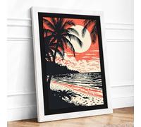 Moon Over Turbulent Waters Coastal Framed Wall Art Print A1 (84.1×59.4cm) White, Wall Decor for Living Room, Bedroom, Office & Home, Ready to Hang, Art Gift