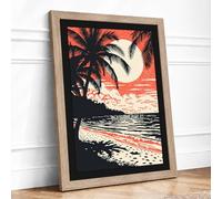 Moon Over Turbulent Waters Coastal Framed Wall Art Print A4 (29.7×21cm) Oak, Wall Decor for Living Room, Bedroom, Office & Home, Ready to Hang, Art Gift