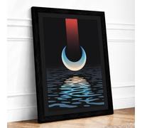 Moon Over Water Modern Framed Wall Art Print A1 (84.1×59.4cm) Black, Wall Decor for Living Room, Bedroom, Office & Home, Ready to Hang, Art Gift