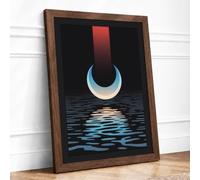 Moon Over Water Modern Framed Wall Art Print A1 (84.1×59.4cm) Walnut, Wall Decor for Living Room, Bedroom, Office & Home, Ready to Hang, Art Gift
