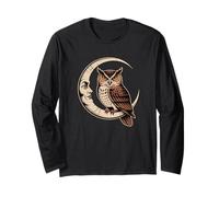Moon Owl Half Moon Owl Bird Animal Nature Artful Creative Long Sleeve T-Shirt