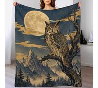 Moon Owl on Branch Throw Blanket Moonlit Stage Warm Flannel Reading Nook