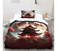 Moon Pagoda Bedding Set 3D Digital Printing Gothic Themes Duvet Cover Set Microfiber Quilt Cover Universal for All Seasons with Pillow Single（135x200cm）