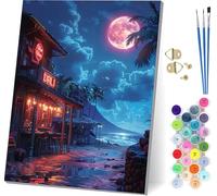 Moon Paint by Numbers for Adults, Ocean Paint by Numbers Canvas, DIY Color Oil Painting with Acrylic and Brushes, Hobbies for Adults Women, Painting for Room Decor, Gifts for Women 12x16 in 3-8631