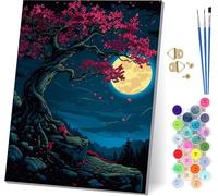 Moon Paint by Numbers for Adults, Tree Paint by Numbers Kits On Canvas, Easy DIY Color Oil Painting Acrylic Paints with Brushes, Hobbies for Adults Women, Home Wall Decor Gifts 16x20 inch Z-1552