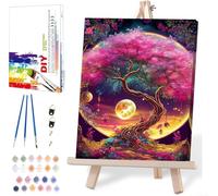 Moon Paint by Numbers for Adults with Framed Canvas-with Wooden Easel,Tree of Life Paint by Number on Canvas,DIY Acrylic Oil Painting Kits with Brushes for Home Wall Decor(12x16 Inch)