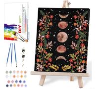 Moon Paint by Numbers for Adults with Framed Canvas-with Wooden Easel,Trippy Flower Paint by Number on Canvas,DIY Acrylic Oil Painting Kits with Brushes for Home Wall Decor(12x16 Inch)
