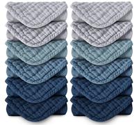 MOON PARK 12 Pack Muslin Cotton Baby Washcloths - 12"x12", Slate, Grey and Navy Series