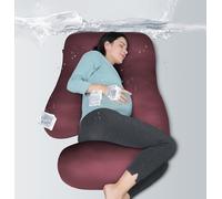 MOON PARK Pregnancy Pillows for Sleeping - U Shaped Full Body Maternity Pillow with Removable Cover - Support for Back, Legs, Belly, HIPS - 57 Inch - Burgundy - Cooling Cover