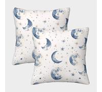 Moon Pattern-Watercolor Celestial Design Pillow Covers 2 Pack Cozy Pillowcases Art Cushion Case Zippered Decorative for Couch Livingroom 50x50cm