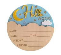 Moon Patterned Baby Birth Announcement Board Wooden Souvenir with Birth Detail Space New Parent 5.9Inch Diameter Baby Name Sign