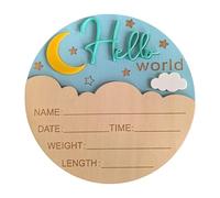 Moon Patterned Baby Birth Announcement Board Wooden Souvenir with Birth Detail Space New Parent Gift 5.9Inch Diameter Sign