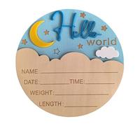 Moon Patterned Baby Birth Announcement Board Wooden Souvenir with Birth Detail Space New Parent Gift 5.9Inch Diameter Sign