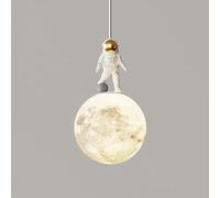 Moon Pendant Light 3D Printed Planet Astronaut Ceiling Hanging Lamp Modern LED Pendant Light Kids Room Milk White Sphere Nursery Chandelier For Boys Bedroom Girls Bedside Kindergarten（stand）-KongWLing