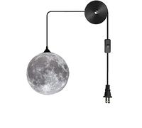 Moon Pendant Plug in Adjustable Cord, 3D Printing Hanging Ceiling Lighting Fixture, Pendant Light for Home, Office, Bar and Cafe
