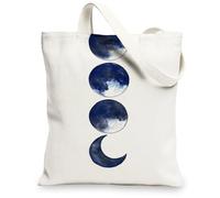 Moon Phase Canvas Tote Bags, Stylish Celestial Design Reusable Grocery Bags, Modern Lightweight Washable Shoulder Strap Canvas Bags for Gym Outdoor Travel Beach Picnic 13x15 Inch
