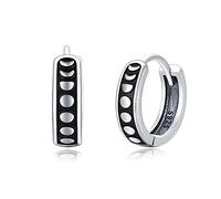 Moon Phase Earrings 925 Sterling Silver Hypoallergenic Moon Hoop Earrings Huggie Hinged Hoop Earrings Unisex Sleeper Earrings, Gift for Women Men