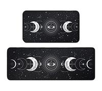 Moon Phase Kitchen Rug Set of 2, Goth Rug, Moon Rug, Black and White Constellation Halloween Kitchen Mat Rugs, Carpet- Gothic Witchy Moon Phase Kitchen Decor Decoration- 17x30 and 17x47 Inch