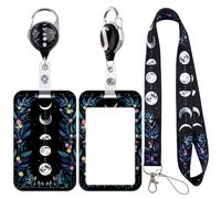 Moon Phase Lanyard ID Badge Holder Aesthetic Retractable Reel Clip for Women Girls Lanyards for ID Badges Keychain Keys Nature